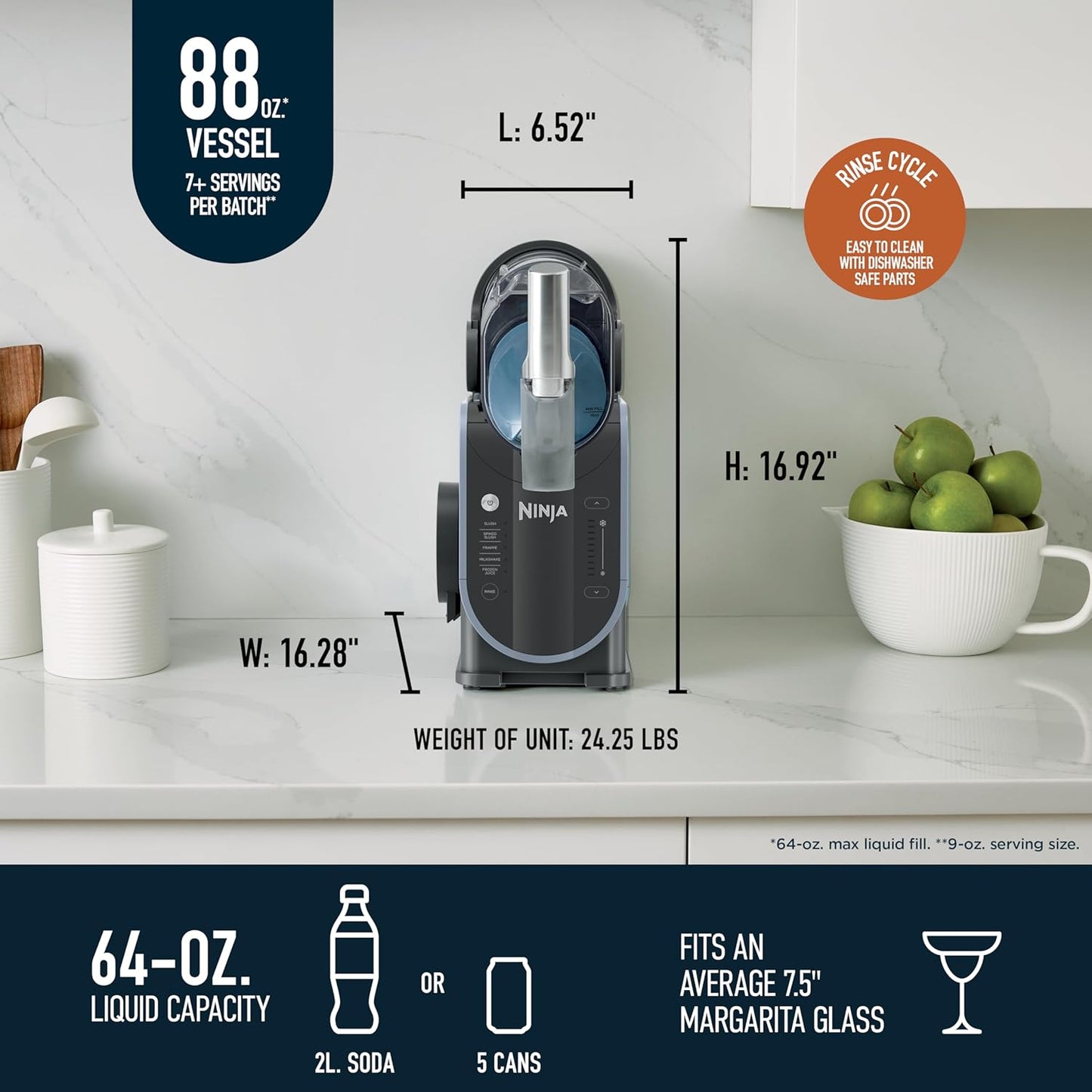 📍88oz Frozen Drink & Slushie Maker – RapidChill Tech, 5 Presets for Margaritas, Frappés & More – Sleek Black Design