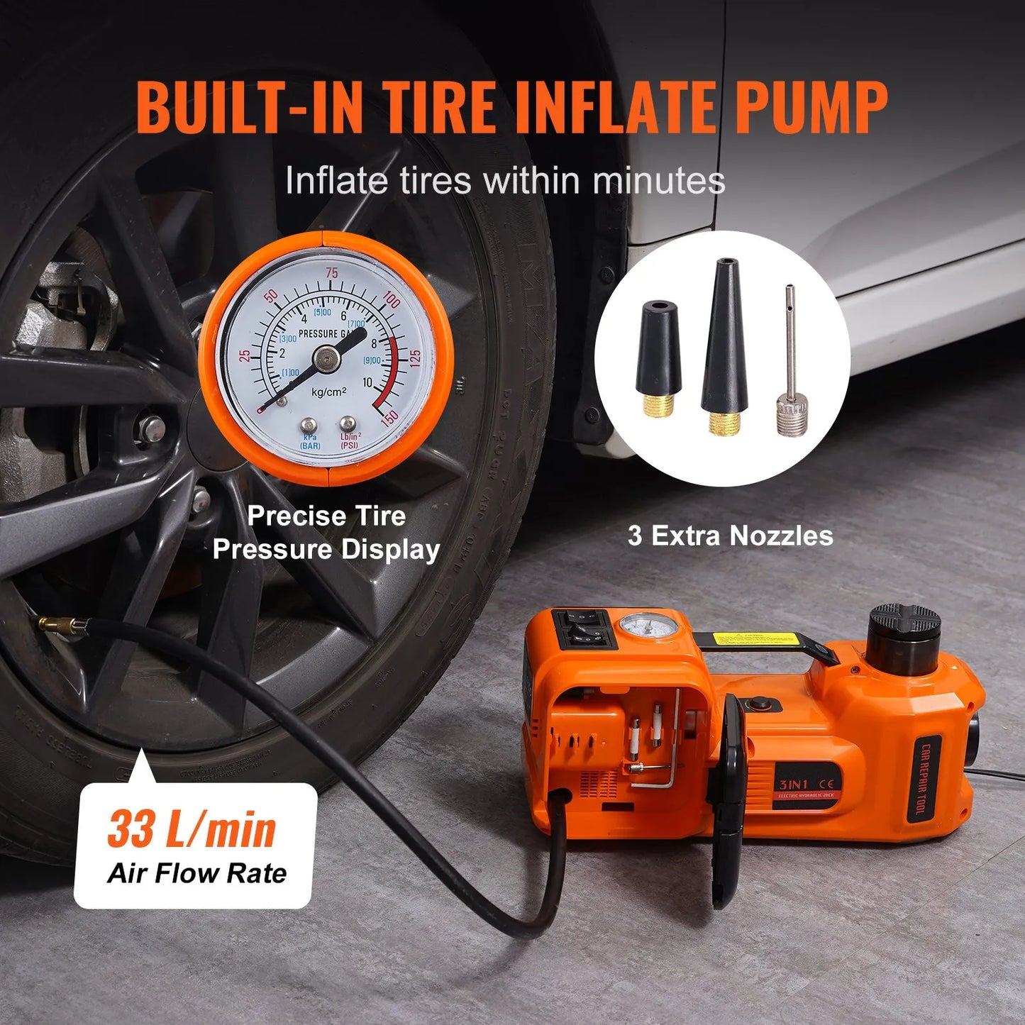 TuffNest 5-Ton Electric Car Jack with Impact Wrench – Hydraulic Lift with Built-in Air Pump & LED, Portable Tire Repair Kit for SUV, Sedan, MPV, Truck