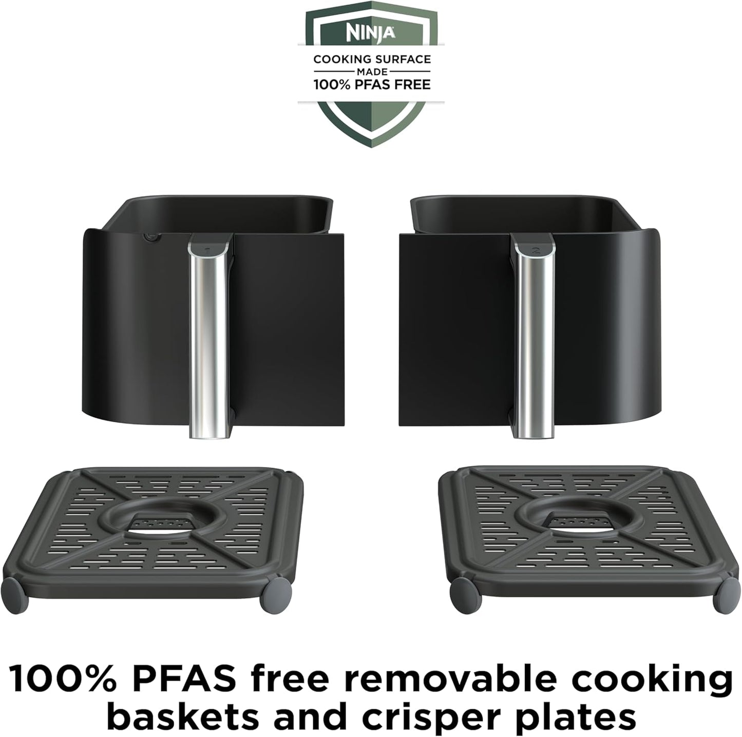 10QT DualZone XL Air Fryer – 6-in-1 Smart Cooker with 2 Independent 5QT Baskets, Smart Cook Thermometer, Air Fry, Roast, Bake, Dehydrate, Reheat – Grey DZ550