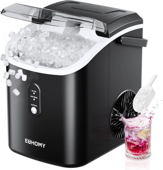 Portable Nugget Ice Maker – 34 lbs/day, Ready in 6 Mins, Auto-Cleaning, with Basket & Scoop – Perfect for Home, RV, Camping, Parties – Black | TuffNest Tools