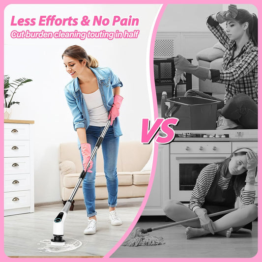 Electric Spin Scrubber – Powerful Cordless Cleaning Brush with 8 Heads & Extension Handle