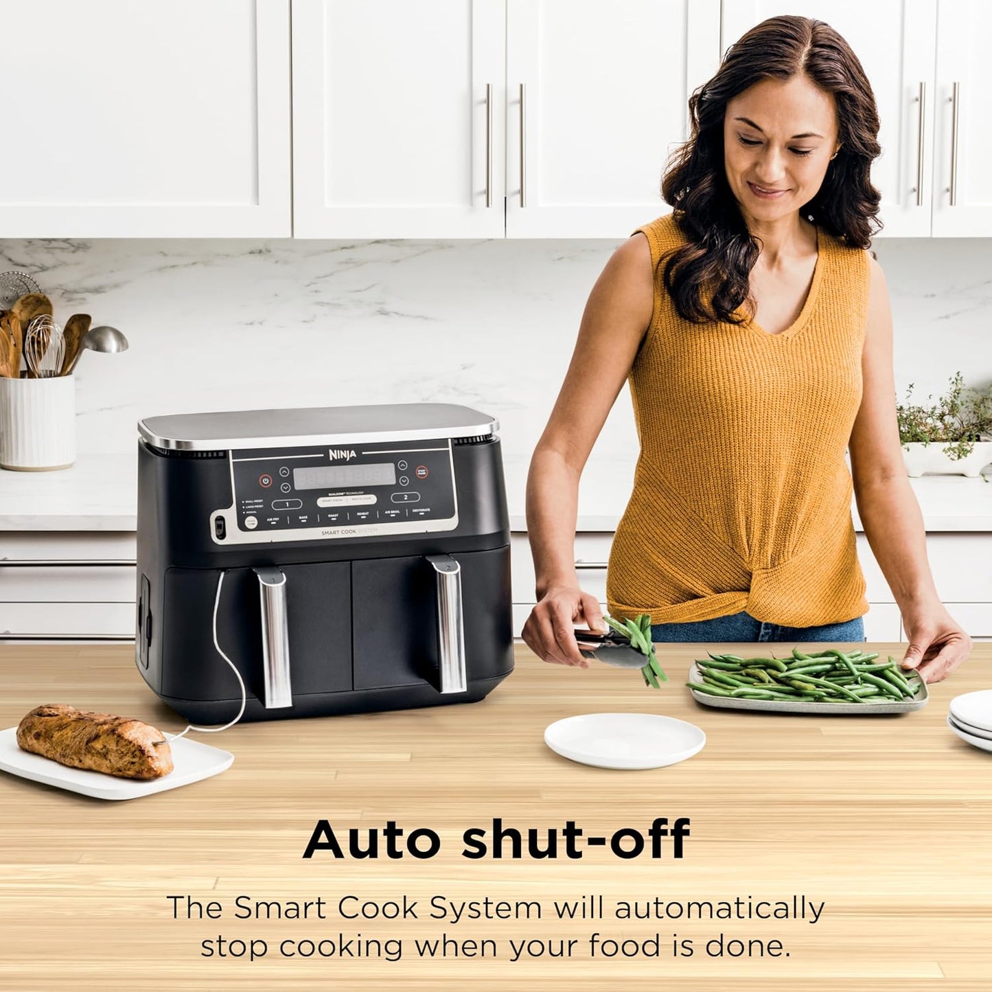 10QT DualZone XL Air Fryer – 6-in-1 Smart Cooker with 2 Independent 5QT Baskets, Smart Cook Thermometer, Air Fry, Roast, Bake, Dehydrate, Reheat – Grey DZ550