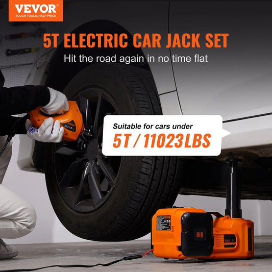 TuffNest 5-Ton Electric Car Jack with Impact Wrench – Hydraulic Lift with Built-in Air Pump & LED, Portable Tire Repair Kit for SUV, Sedan, MPV, Truck